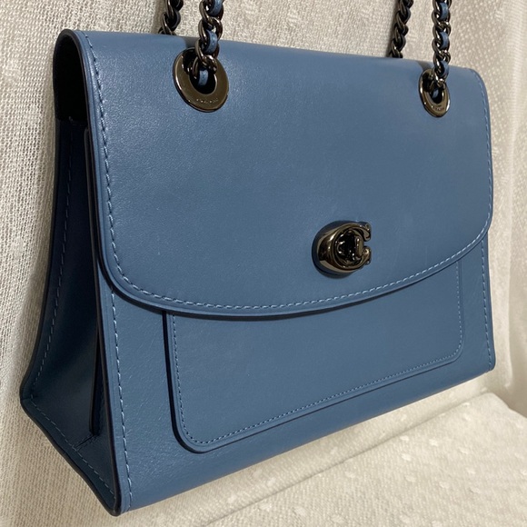 *SOLD*Coach Parker Slate Blue Leather Shoulder Bag - Picture 3 of 17
